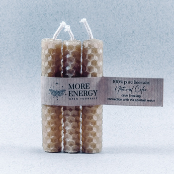 3 małe świece w naturalnym kolorze wosku pszczelego | Naturalne świece z wosku pszczelego | 100% wosk pszczeli