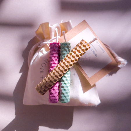 Zestaw Wdzięczność - podziękowanie | 3 małe świece | Kolorowe świece z naturalnego wosku pszczelego | 100% wosk pszczeli