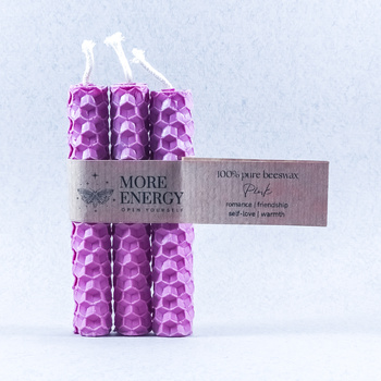 3 małe świece różowe | Naturalne świece z wosku pszczelego | 100% wosk pszczeli