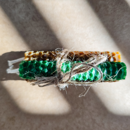 Zestaw Obfitość | 3 małe świece | Kolorowe świece z naturalnego wosku pszczelego | 100% wosk pszczeli