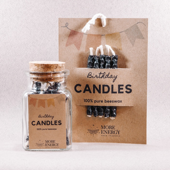 Świeczki urodzinowe na tort z naturalnego wosku pszczelego - czarne | Naturalne świeczki | 100% wosk pszczeli