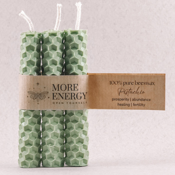 3 małe świece pistacjowe | Naturalne świece z wosku pszczelego | 100% wosk pszczeli