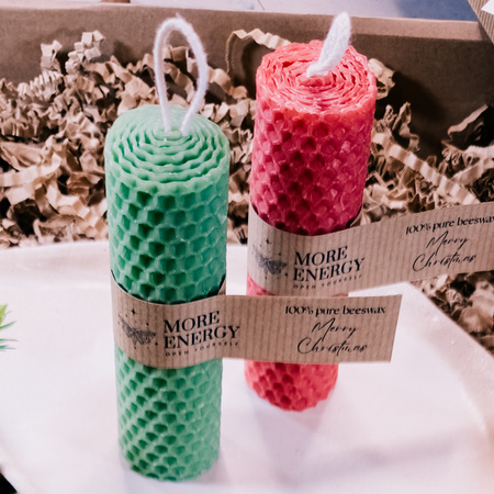 Gruba świeca słupkowa świeża zieleń | Naturalna świeca z wosku pszczelego | 100% wosk pszczeli