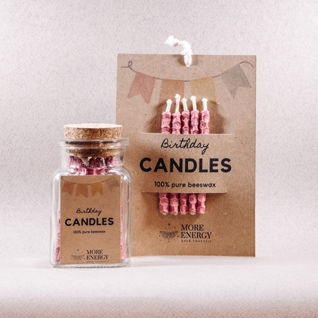 Świeczki urodzinowe na tort z naturalnego wosku pszczelego - różowe | Naturalne świeczki | 100% wosk pszczeli