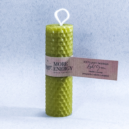 Gruba świeca słupkowa zielona - jasnozielono-oliwkowa | Naturalna świeca z wosku pszczelego | 100% wosk pszczeli
