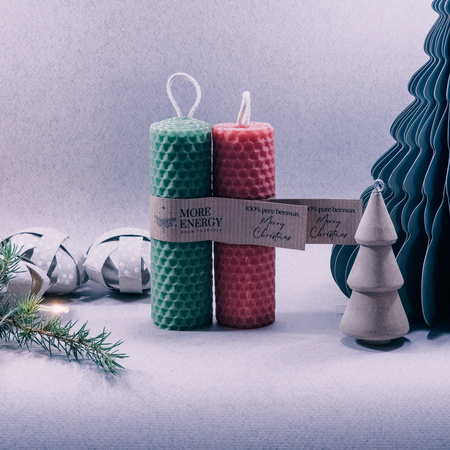 Gruba świeca słupkowa ciepła czerwień | Naturalna świeca z wosku pszczelego | 100% wosk pszczeli