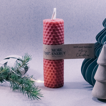 Gruba świeca słupkowa ciepła czerwień | Naturalna świeca z wosku pszczelego | 100% wosk pszczeli