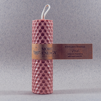 Gruba świeca słupkowa różowa - jasnoróżowo-brzoskwiniowa | Naturalna świeca z wosku pszczelego | 100% wosk pszczeli