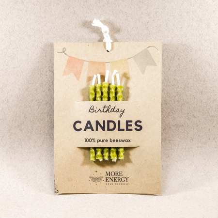 Świeczki urodzinowe na tort z naturalnego wosku pszczelego - jasnozielone - oliwkowe | Naturalne świeczki | 100% wosk pszczeli