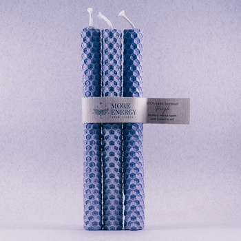 3 duże świece fioletowe - jasnofioletowe, lawendowe | Naturalne świece z wosku pszczelego | 100% wosk pszczeli