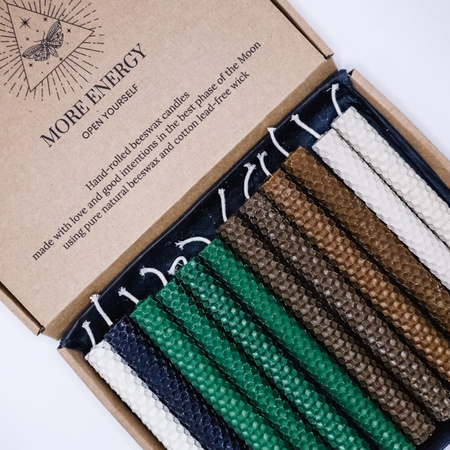 Zestaw Obfitość | 12 dużych świec | Kolorowe świece z naturalnego wosku pszczelego | 100% wosk pszczeli