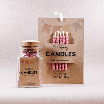 Świeczki urodzinowe na tort z naturalnego wosku pszczelego - różowe | Naturalne świeczki | 100% wosk pszczeli