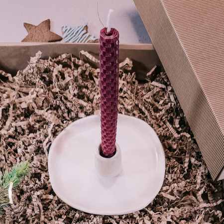 3 świece stołowe burgund - błękit pruski | Naturalne świece z wosku pszczelego | 100% wosk pszczeli