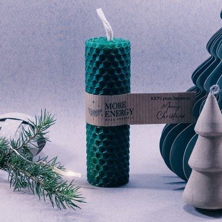 Gruba świeca słupkowa głęboka zieleń | Naturalna świeca z wosku pszczelego | 100% wosk pszczeli