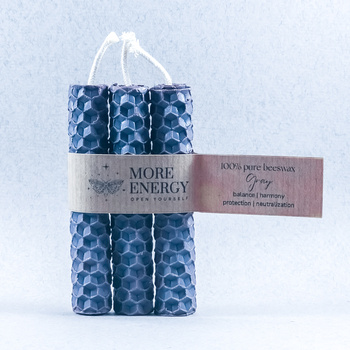 3 małe świece szare - fioletowo-ciemnoszare | Naturalne świece z wosku pszczelego | 100% wosk pszczeli