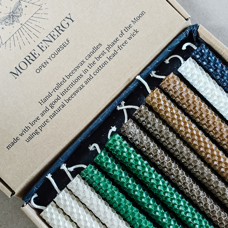 Zestaw Obfitość | 12 dużych świec | Kolorowe świece z naturalnego wosku pszczelego | 100% wosk pszczeli