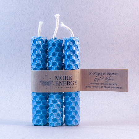 3 małe świece niebieskie - jasnoniebieskie, błękitne | Naturalne świece z wosku pszczelego | 100% wosk pszczeli