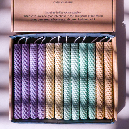 Zestaw Szczęście | 12 dużych świec | Kolorowe świece z naturalnego wosku pszczelego | 100% wosk pszczeli