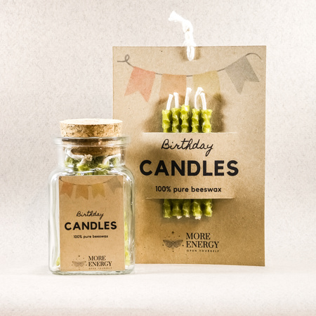 Świeczki urodzinowe na tort z naturalnego wosku pszczelego - jasnozielone - oliwkowe | Naturalne świeczki | 100% wosk pszczeli