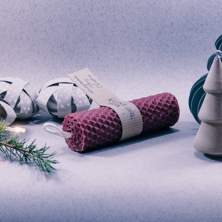 Gruba świeca słupkowa burgund | Naturalna świeca z wosku pszczelego | 100% wosk pszczeli