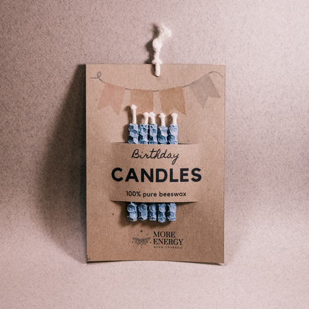 Świeczki urodzinowe na tort z naturalnego wosku pszczelego - jasnoniebieskie, błękitne | Naturalne świeczki | 100% wosk pszczeli