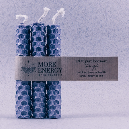 3 małe świece fioletowe - jasnofioletowe, lawendowe | Naturalne świece z wosku pszczelego | 100% wosk pszczeli