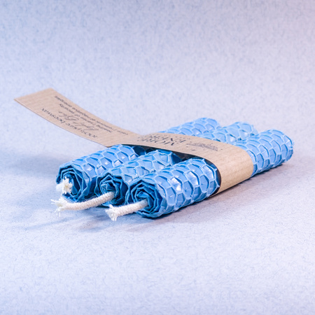 3 małe świece niebieskie - jasnoniebieskie, błękitne | Naturalne świece z wosku pszczelego | 100% wosk pszczeli