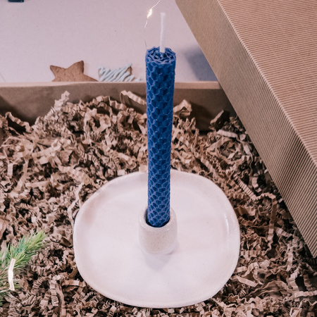 3 świece stołowe burgund - błękit pruski | Naturalne świece z wosku pszczelego | 100% wosk pszczeli