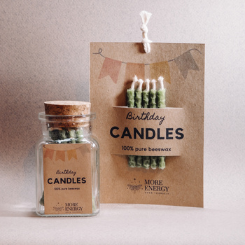 Świeczki urodzinowe na tort z naturalnego wosku pszczelego - zielone | Naturalne świeczki | 100% wosk pszczeli