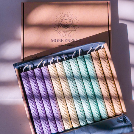 Zestaw Szczęście | 12 dużych świec | Kolorowe świece z naturalnego wosku pszczelego | 100% wosk pszczeli