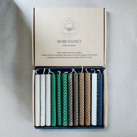 Zestaw Obfitość | 12 dużych świec | Kolorowe świece z naturalnego wosku pszczelego | 100% wosk pszczeli