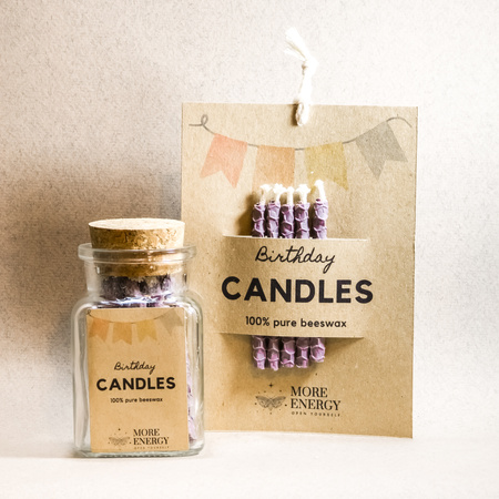 Świeczki urodzinowe na tort z naturalnego wosku pszczelego - fioletowe, lawendowe | Naturalne świeczki | 100% wosk pszczeli