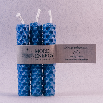 3 małe świece niebieskie | Naturalne świece z wosku pszczelego | 100% wosk pszczeli