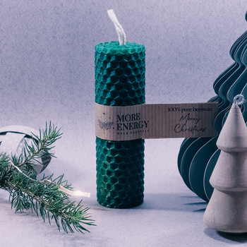 Gruba świeca słupkowa głęboka zieleń | Naturalna świeca z wosku pszczelego | 100% wosk pszczeli