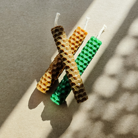 Zestaw Obfitość | 3 małe świece | Kolorowe świece z naturalnego wosku pszczelego | 100% wosk pszczeli