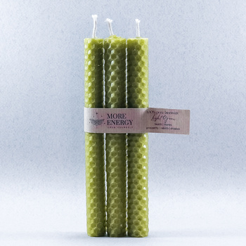 3 duże świece zielone - jasnozielono-oliwkowe | Naturalne świece z wosku pszczelego | 100% wosk pszczeli