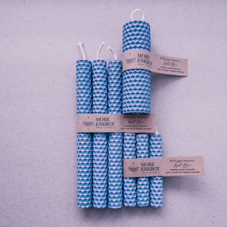 3 małe świece niebieskie - jasnoniebieskie, błękitne | Naturalne świece z wosku pszczelego | 100% wosk pszczeli