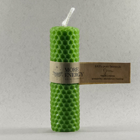 Gruba świeca słupkowa zielona - świeża zieleń | Naturalna świeca z wosku pszczelego | 100% wosk pszczeli