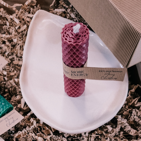 Gruba świeca słupkowa burgund | Naturalna świeca z wosku pszczelego | 100% wosk pszczeli