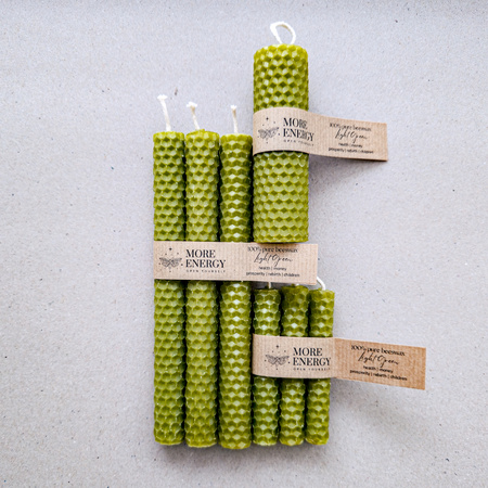 Gruba świeca słupkowa zielona - jasnozielono-oliwkowa | Naturalna świeca z wosku pszczelego | 100% wosk pszczeli