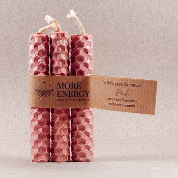 3 małe świece różowe - jasnoróżowo-brzoskwiniowe | Naturalne świece z wosku pszczelego | 100% wosk pszczeli