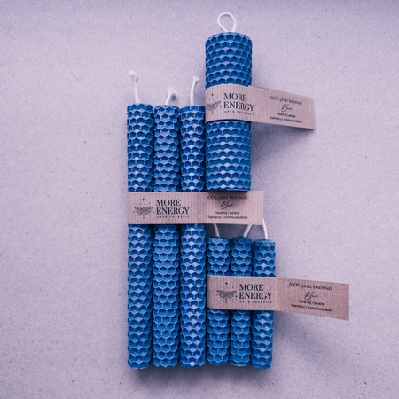 3 małe świece niebieskie | Naturalne świece z wosku pszczelego | 100% wosk pszczeli