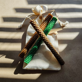 Zestaw Obfitość | 3 duże świece | Kolorowe świece z naturalnego wosku pszczelego | 100% wosk pszczeli