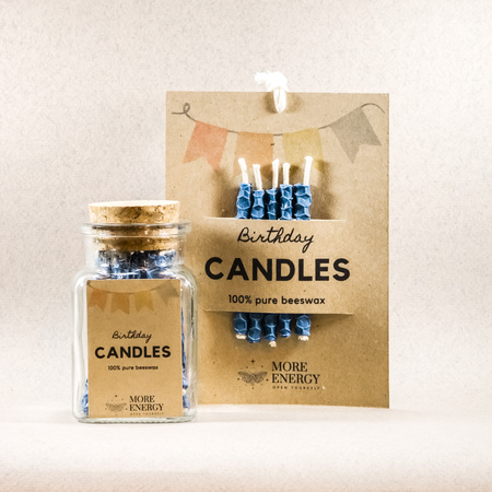 Świeczki urodzinowe na tort z naturalnego wosku pszczelego - niebieskie | Naturalne świeczki | 100% wosk pszczeli