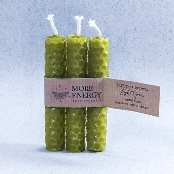 3 małe świece zielone - jasnozielono-oliwkowe | Naturalne świece z wosku pszczelego | 100% wosk pszczeli