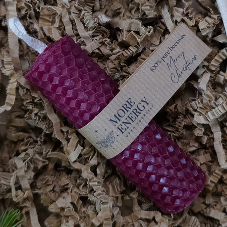 Świąteczny zestaw prezentowy | 3 świece słupkowe i ceramiczny świecznik | 100% wosk pszczeli