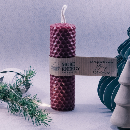 Gruba świeca słupkowa burgund | Naturalna świeca z wosku pszczelego | 100% wosk pszczeli