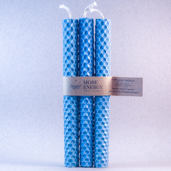 3 duże świece niebieskie - jasnoniebieskie, błękitne | Naturalne świece z wosku pszczelego | 100% wosk pszczeli