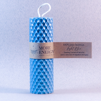 Gruba świeca słupkowa niebieska - jasnoniebieska, błękitna | Naturalna świeca z wosku pszczelego | 100% wosk pszczeli