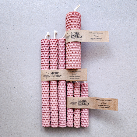 3 małe świece różowe - jasnoróżowo-brzoskwiniowe | Naturalne świece z wosku pszczelego | 100% wosk pszczeli